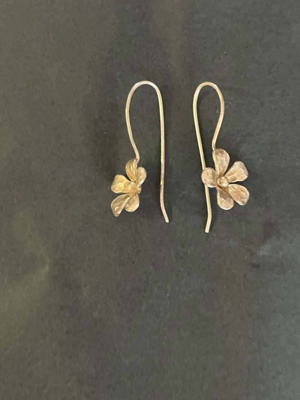 Sterling Silver Handmade Hammered Flower Earrings - Picture 3 of 3